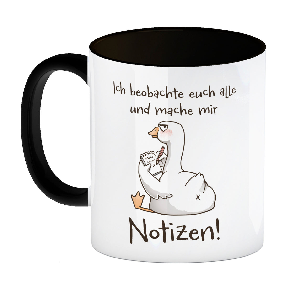 Gilbert die Gans Kaffeebecher mit Spruch Ich mache mir Notizen