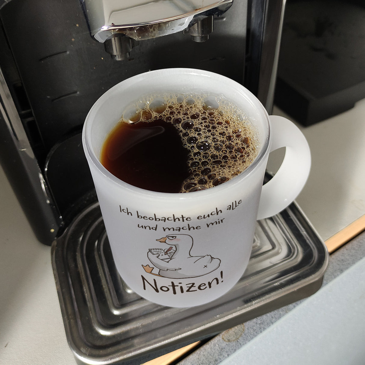 Gilbert die Gans Kaffeebecher mit Spruch Ich mache mir Notizen