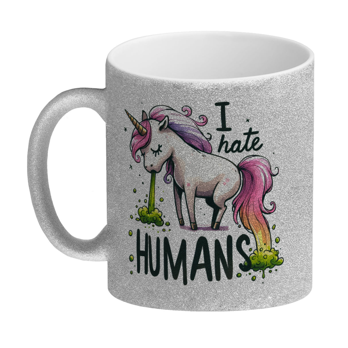 Kotzendes Einhorn Kaffeebecher mit Spruch I hate Humans
