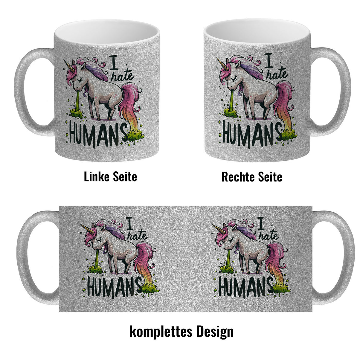 Kotzendes Einhorn Kaffeebecher mit Spruch I hate Humans