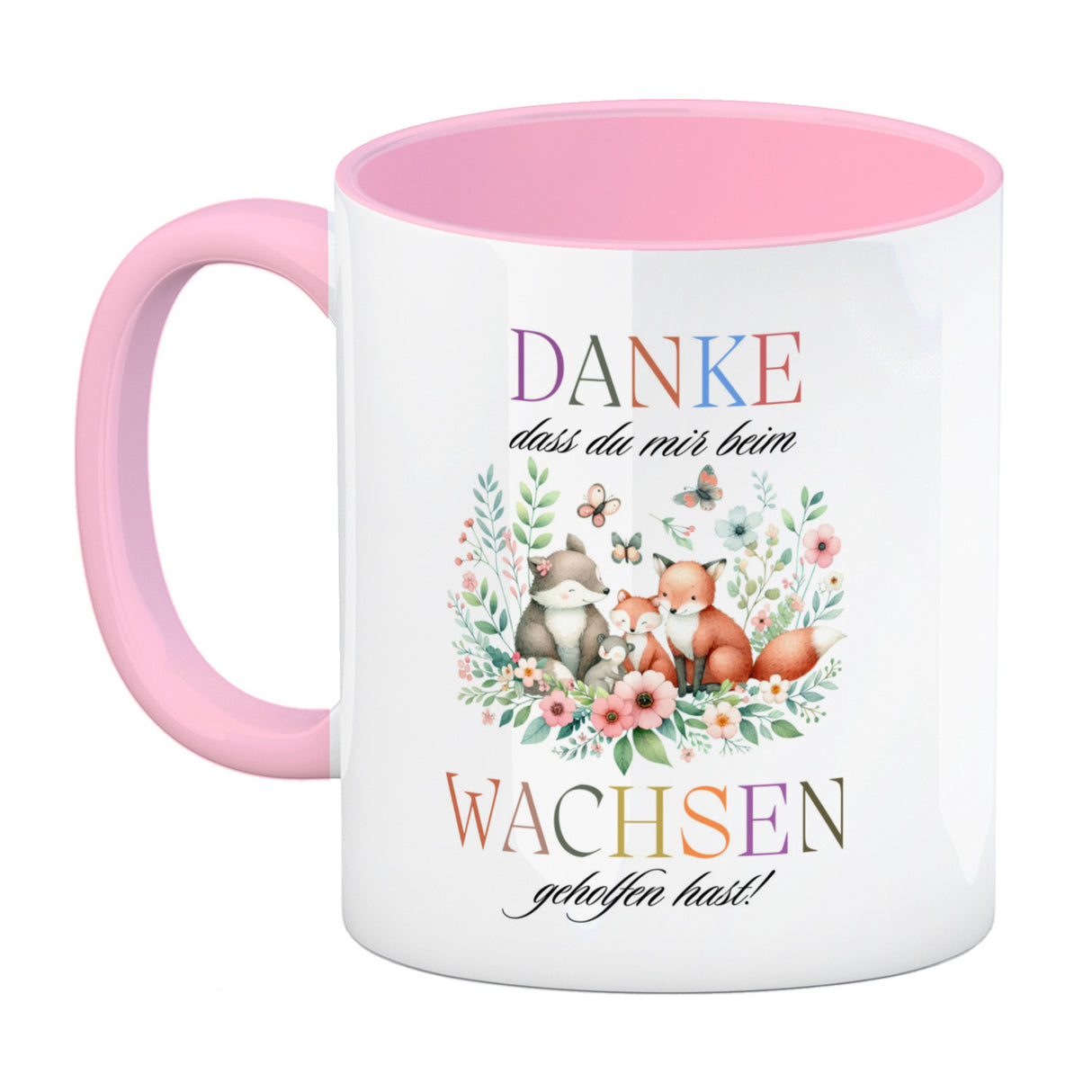 Waldtiere Kaffeebecher mit Spruch Danke für Deine Hilfe beim Wachsen