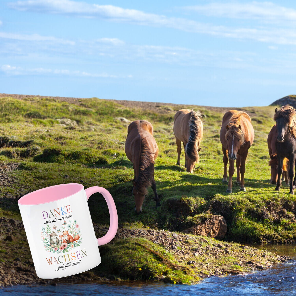 Waldtiere Kaffeebecher mit Spruch Danke für Deine Hilfe beim Wachsen