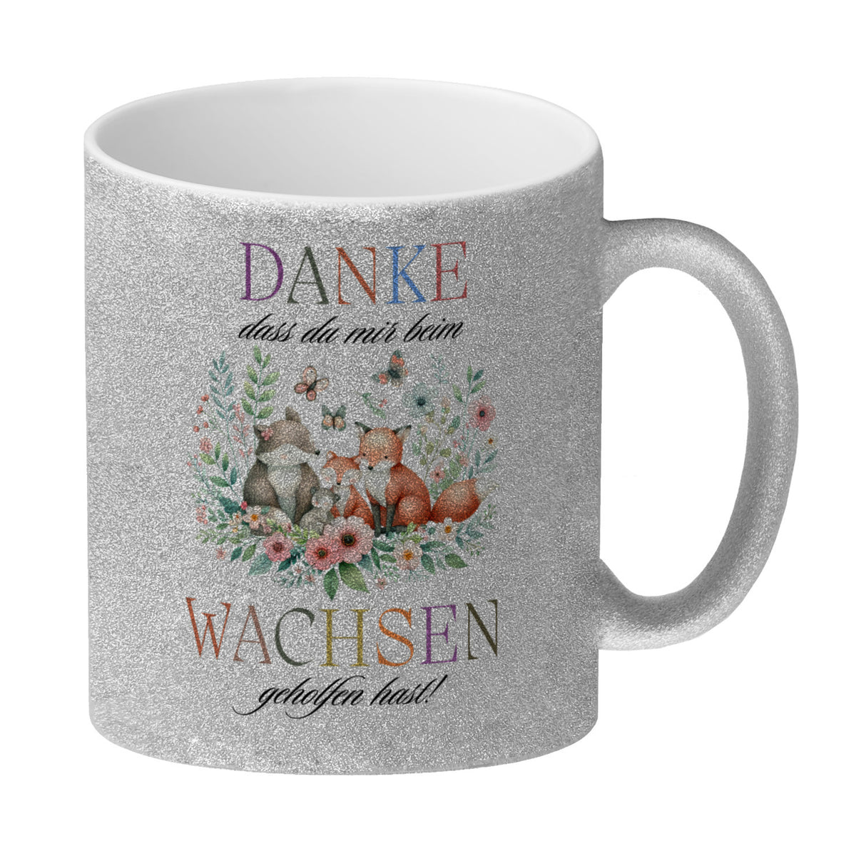 Waldtiere Kaffeebecher mit Spruch Danke für Deine Hilfe beim Wachsen