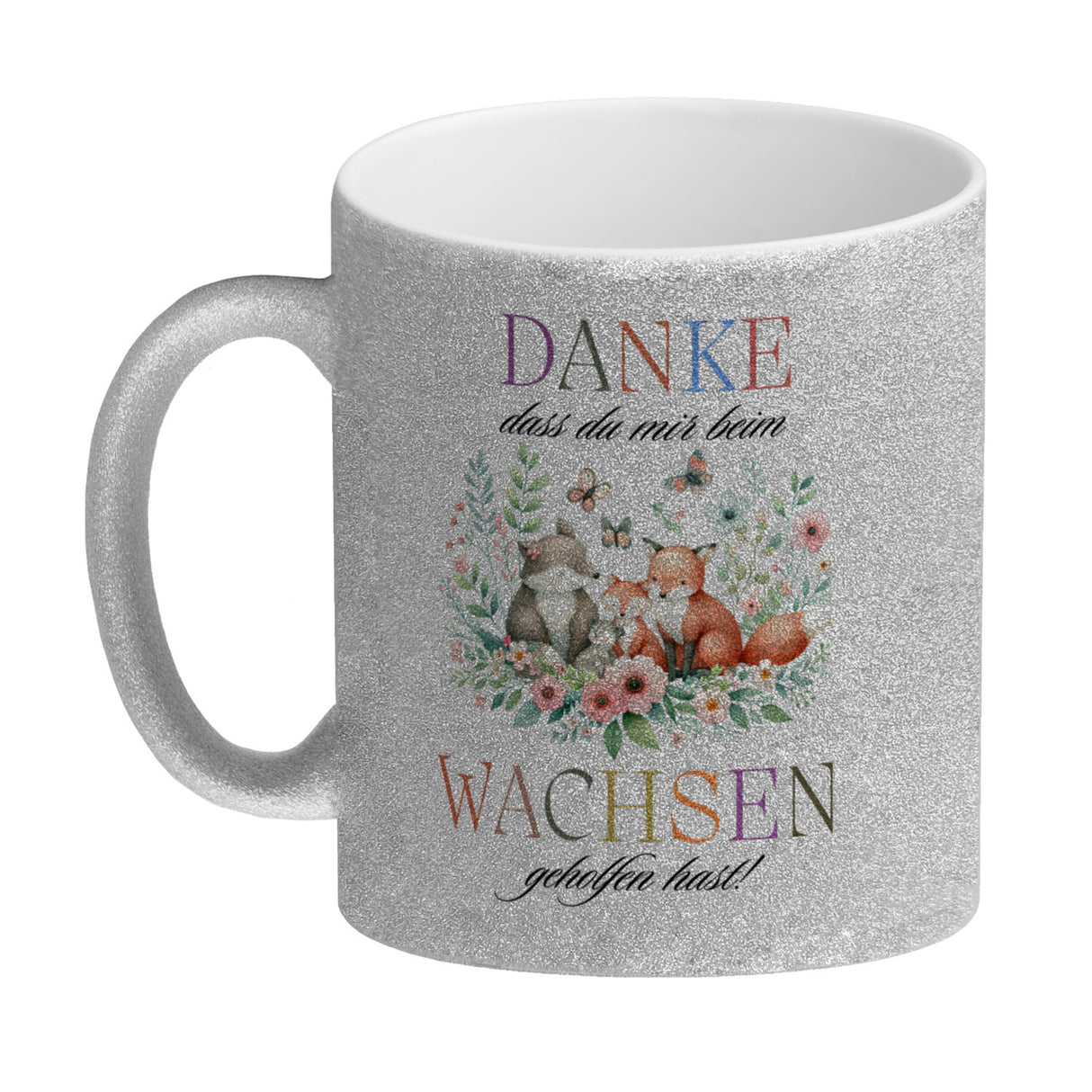 Waldtiere Kaffeebecher mit Spruch Danke für Deine Hilfe beim Wachsen