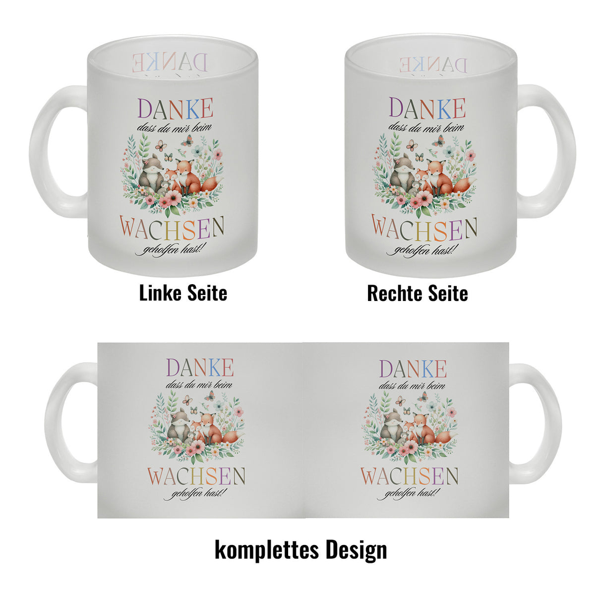Waldtiere Kaffeebecher mit Spruch Danke für Deine Hilfe beim Wachsen