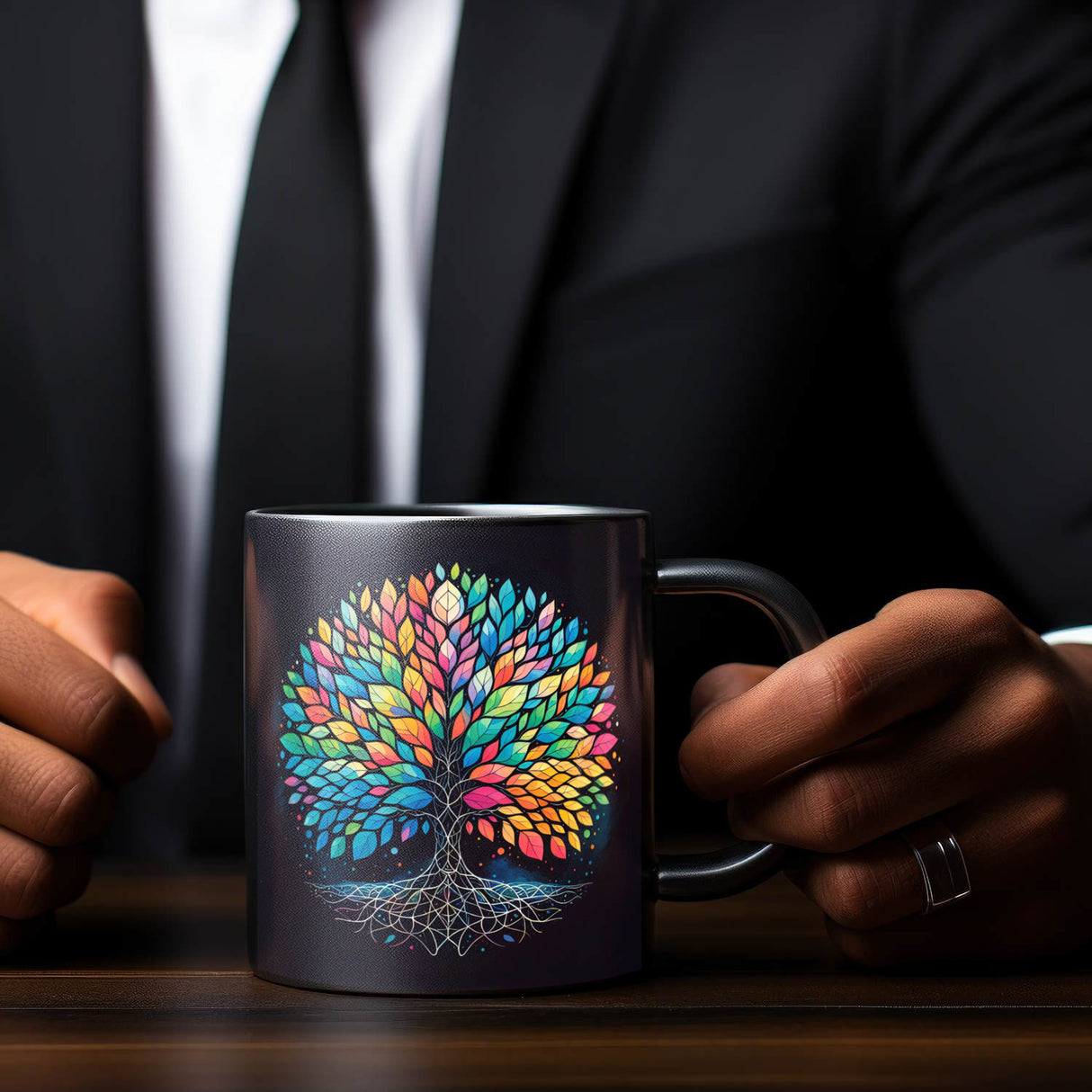 Lebensbaum Tasse in Schwarz