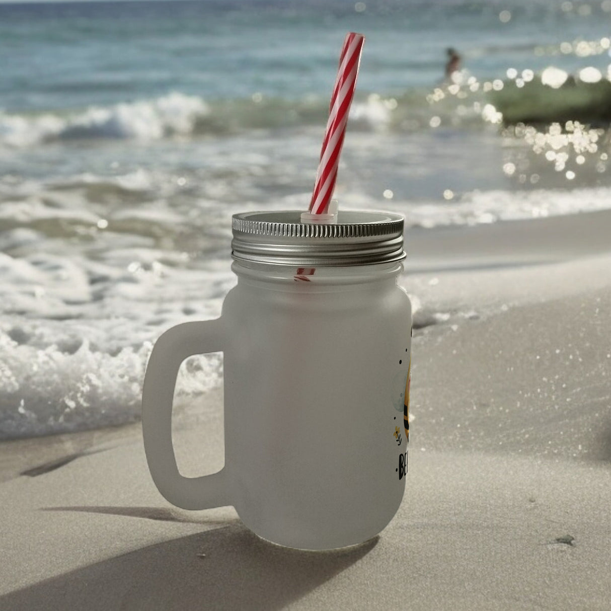 Biene Bee Happy Trinkglas mit Bambusdeckel