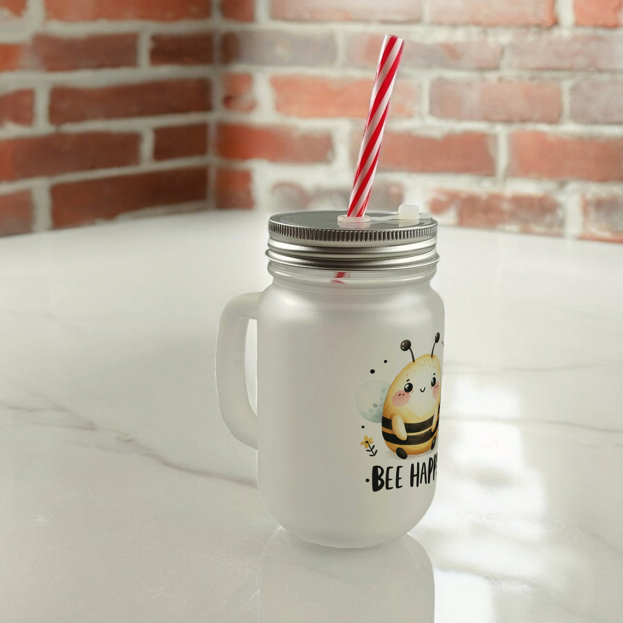 Biene Bee Happy Trinkglas mit Bambusdeckel