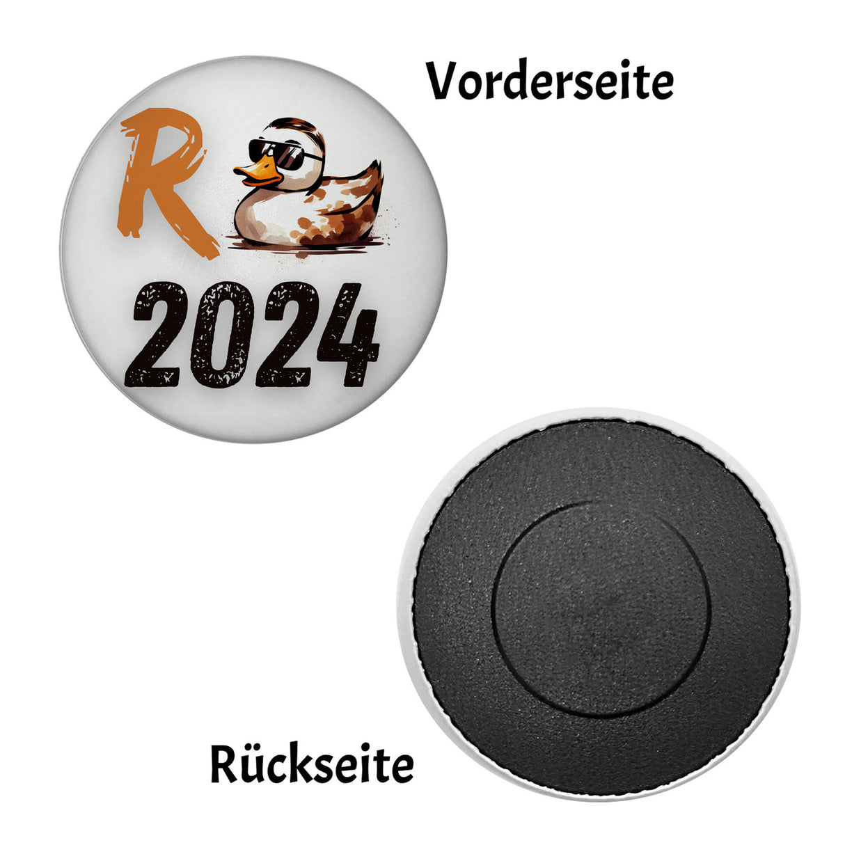 Ente mit Sonnenbrille Magnet rund mit Spruch Rente 2024