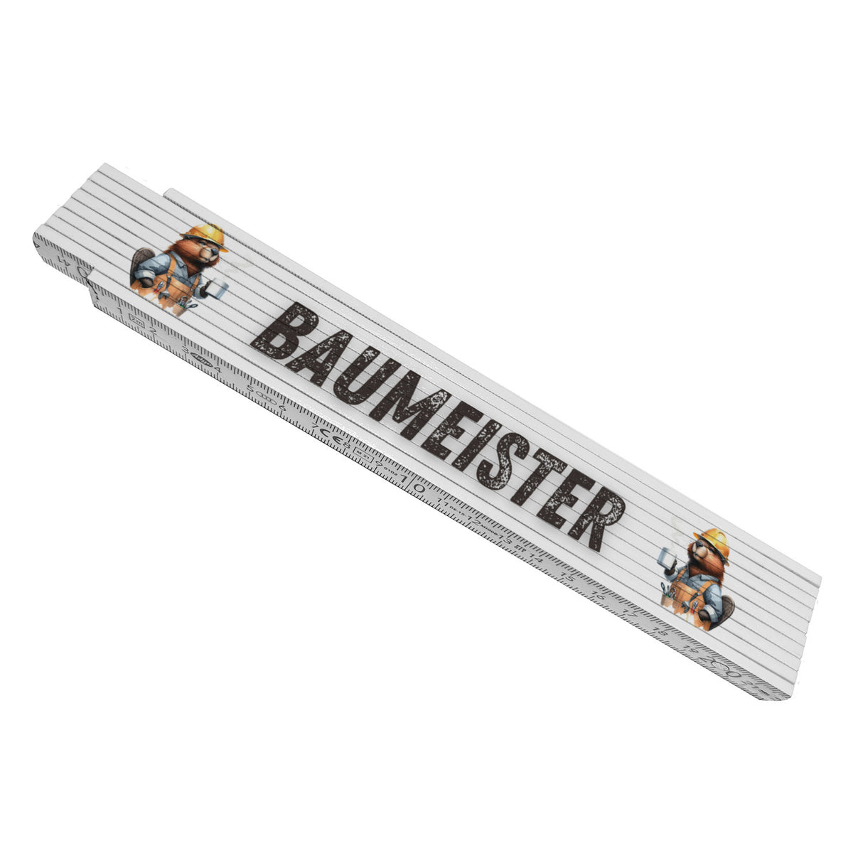 Biber Bauarbeiter Meterstab aus Holz mit Spruch Baumeister
