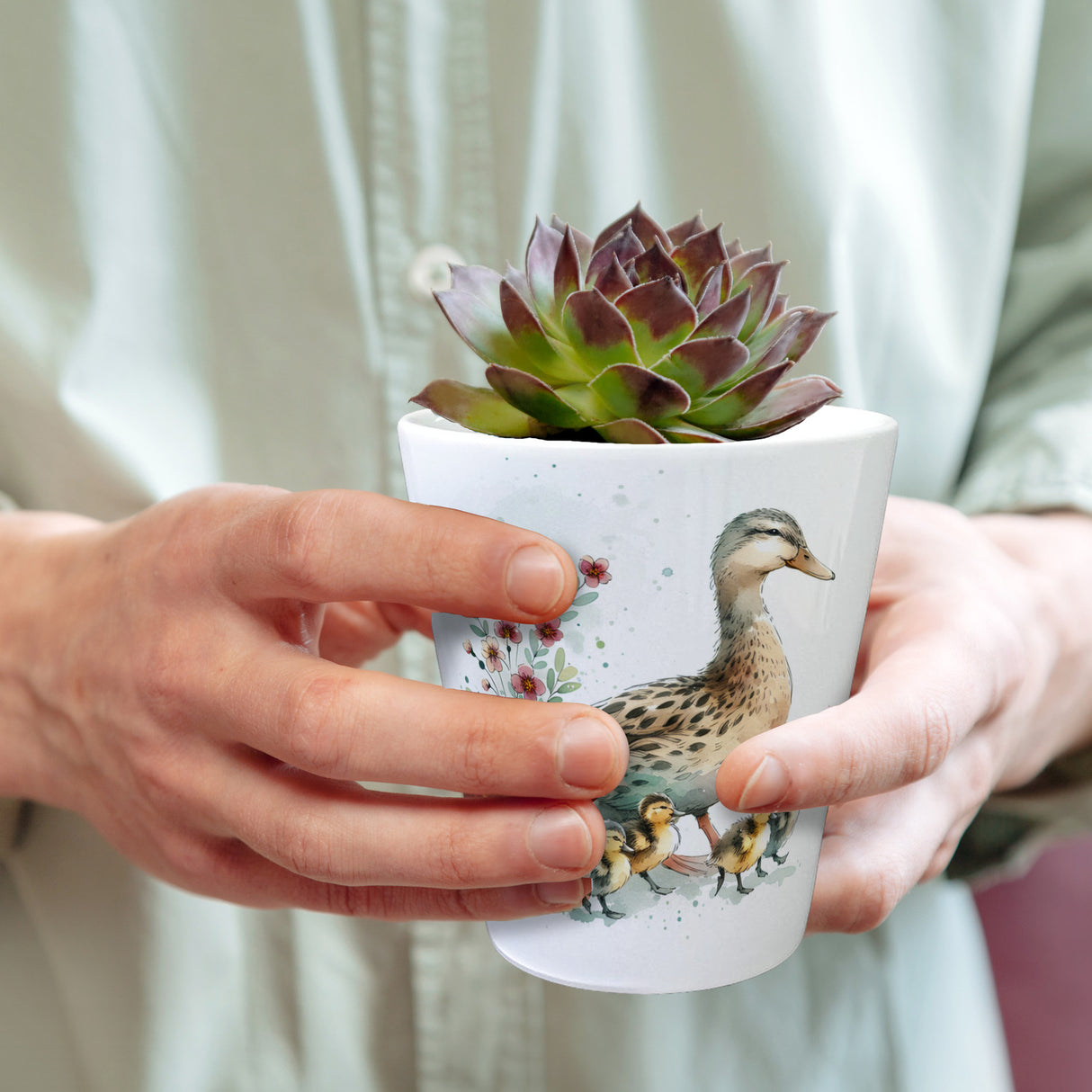 Ente mit Küken Blumentopf
