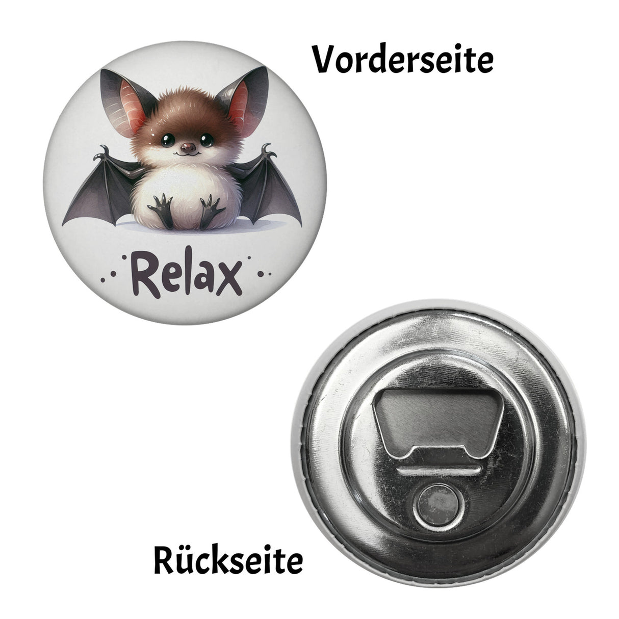 Baby Fledermaus Magnet rund mit Spruch Relax