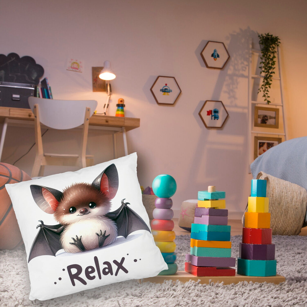 Baby Fledermaus Kissen mit Spruch Relax