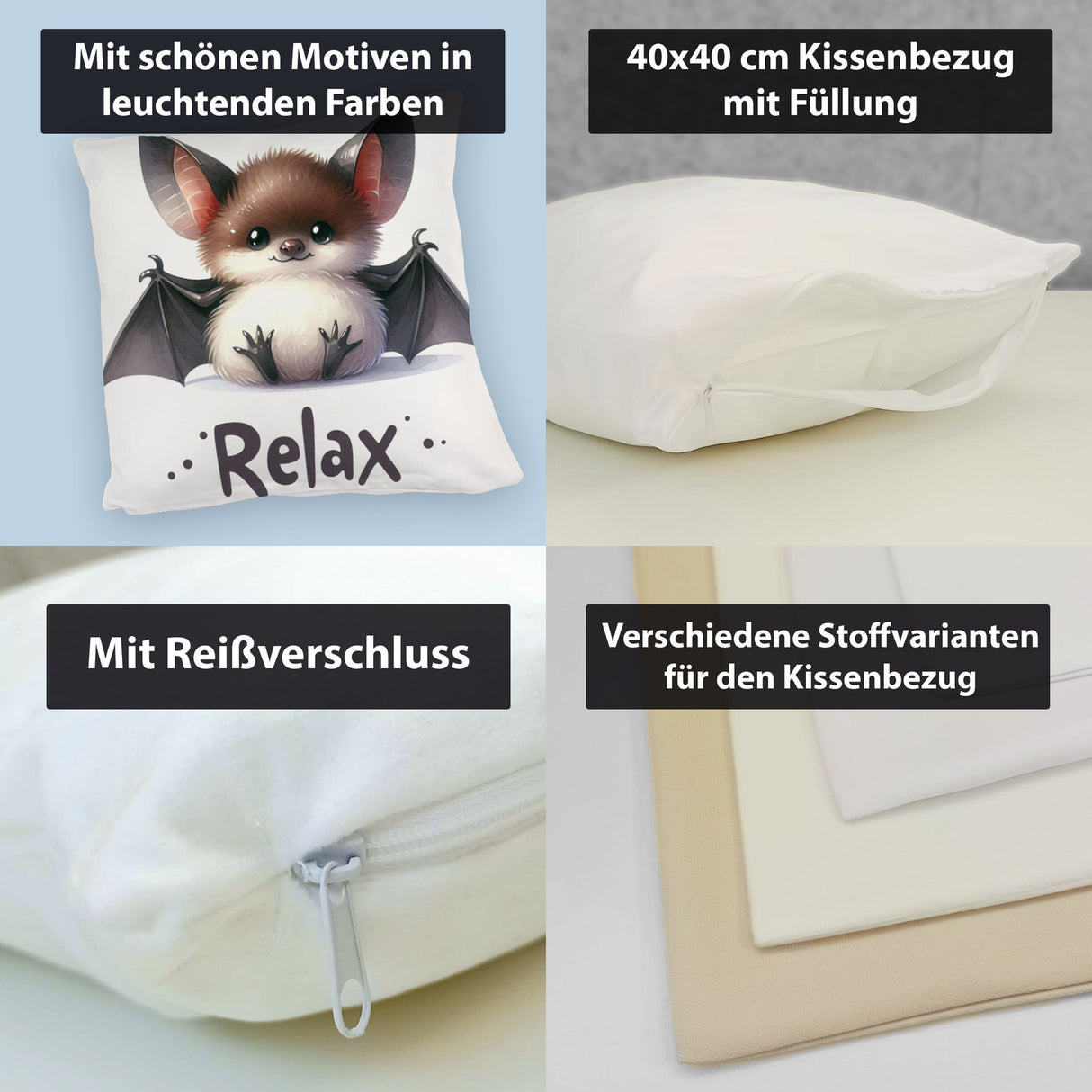 Baby Fledermaus Kissen mit Spruch Relax