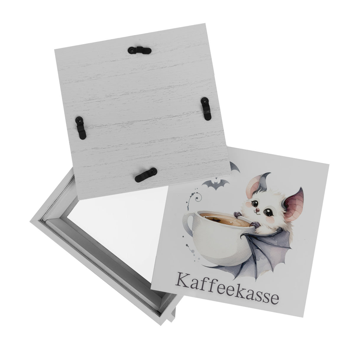 niedliche Fledermaus mit Kaffeetasse Spardose mit Spruch Kaffeekasse