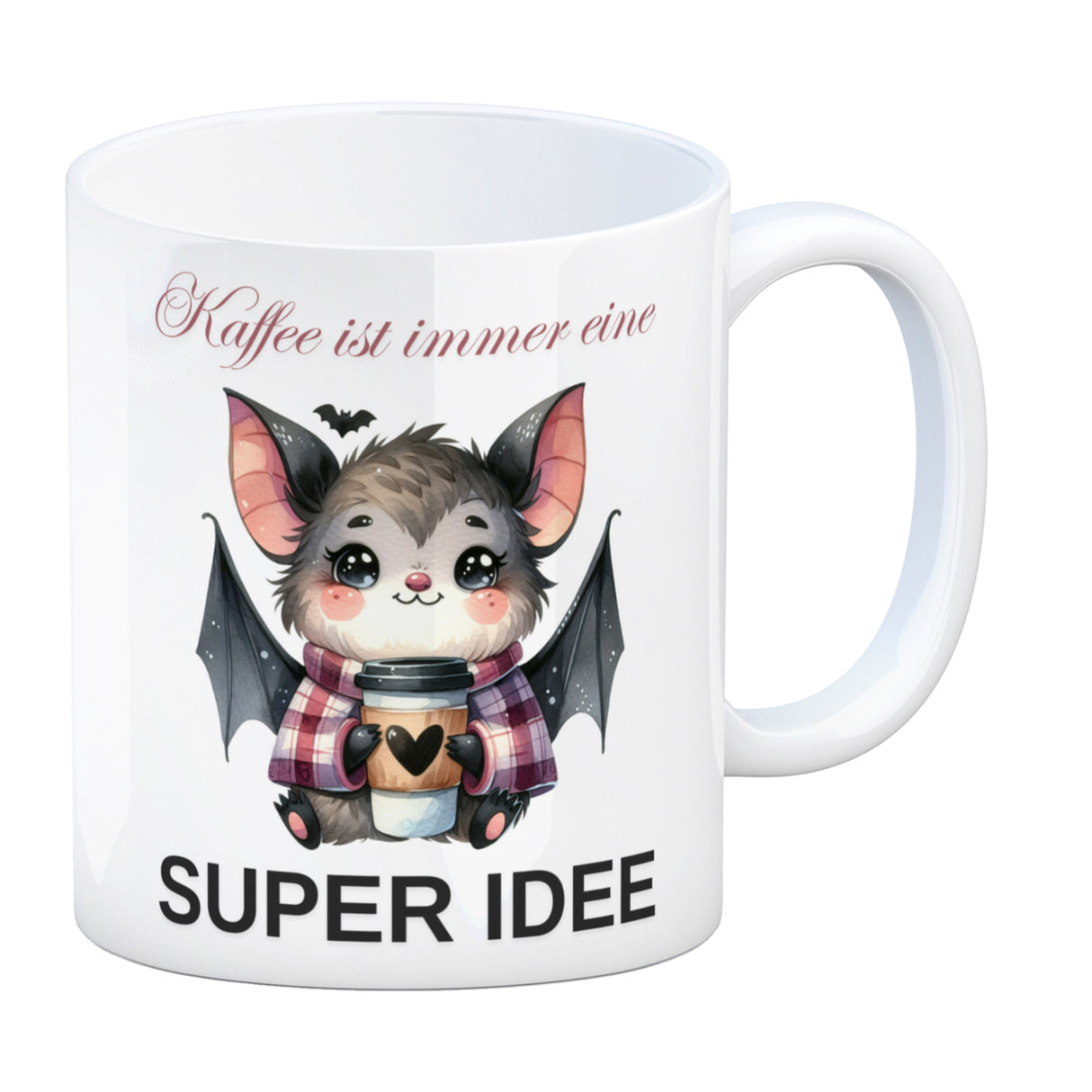 Fledermaus mit Kaffeebecher Kaffeebecher mit Spruch Kaffee ist immer eine super Idee