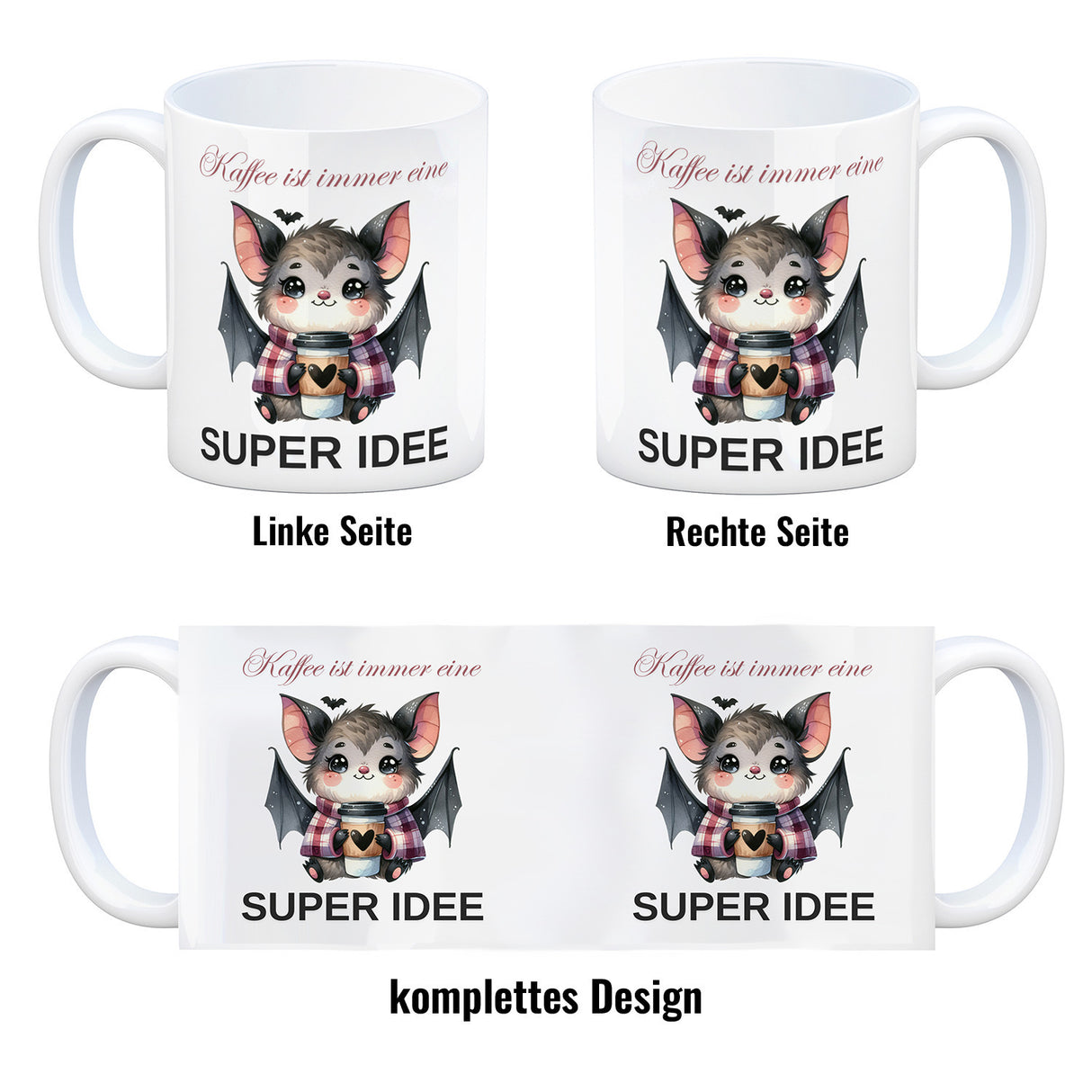 Fledermaus mit Kaffeebecher Kaffeebecher mit Spruch Kaffee ist immer eine super Idee