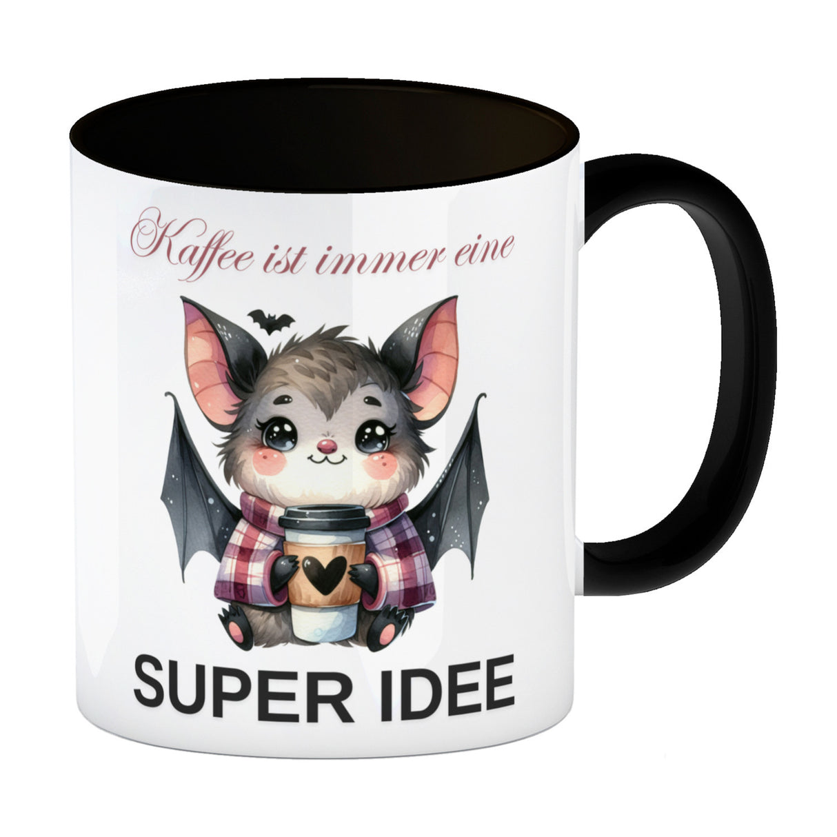 Fledermaus mit Kaffeebecher Kaffeebecher mit Spruch Kaffee ist immer eine super Idee