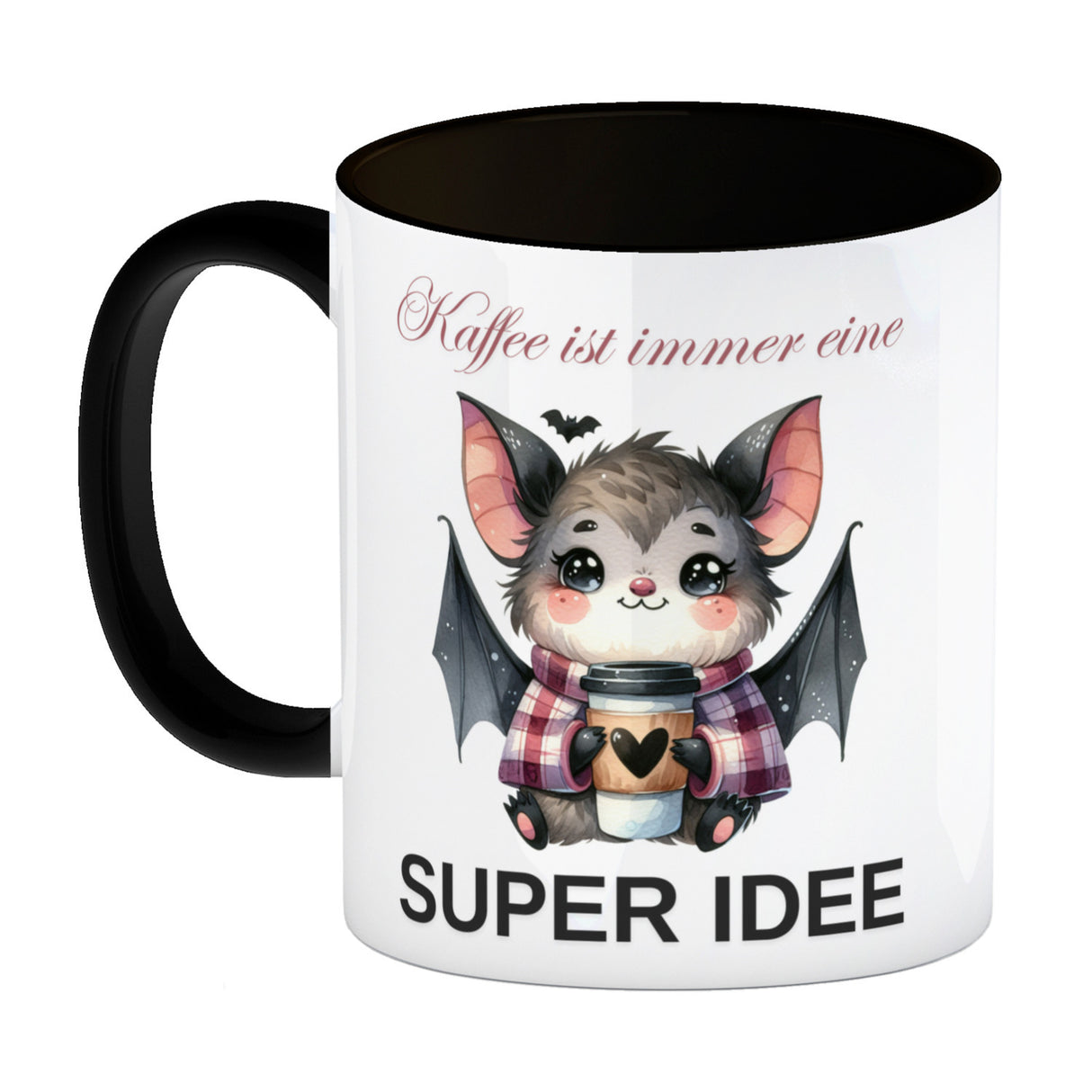 Fledermaus mit Kaffeebecher Kaffeebecher mit Spruch Kaffee ist immer eine super Idee