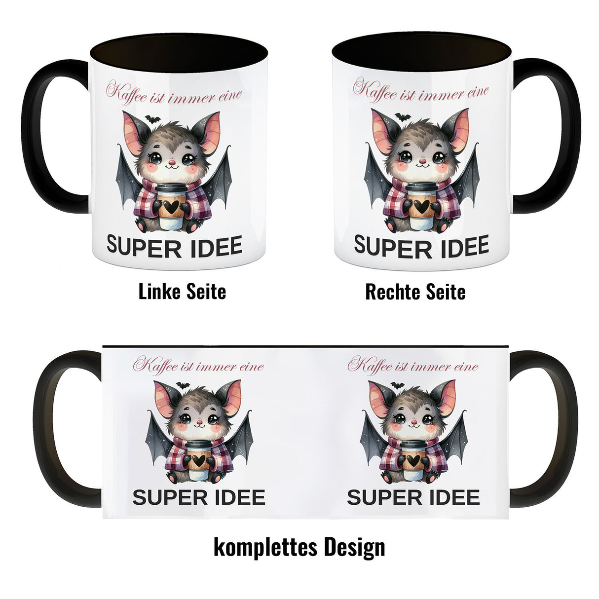 Fledermaus mit Kaffeebecher Kaffeebecher mit Spruch Kaffee ist immer eine super Idee