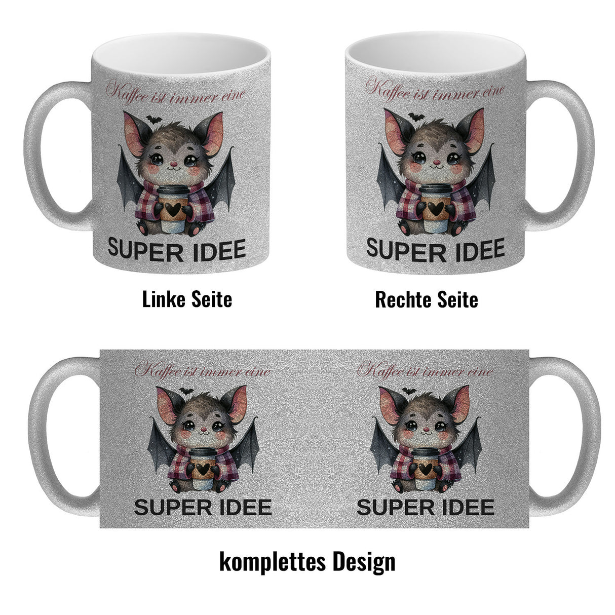 Fledermaus mit Kaffeebecher Kaffeebecher mit Spruch Kaffee ist immer eine super Idee