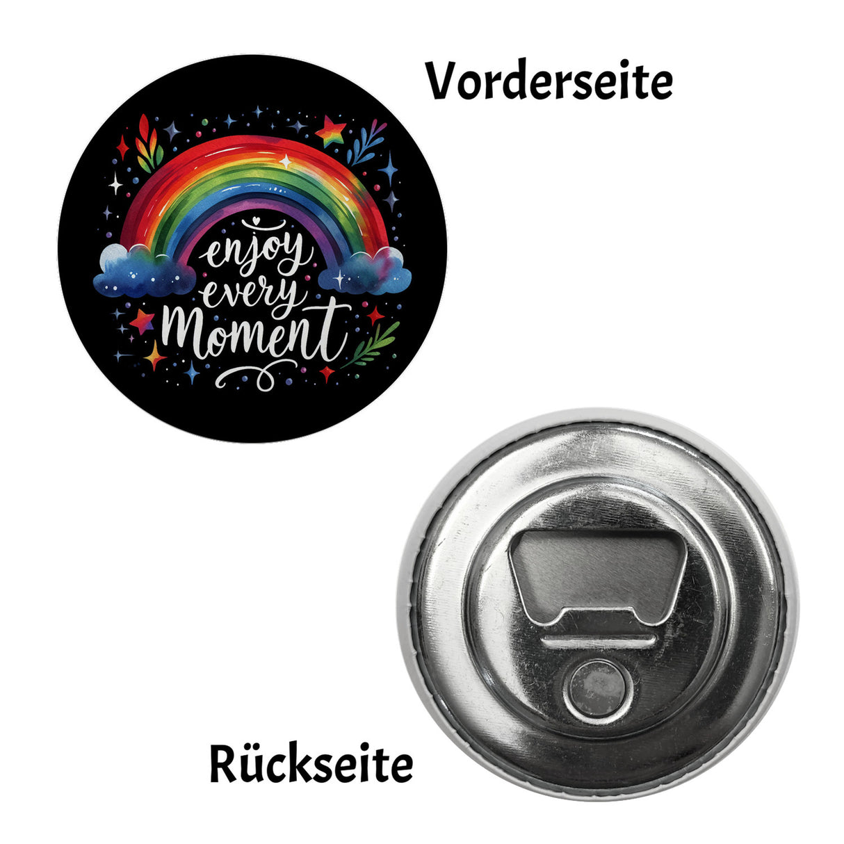 Regenbogen Magnet rund mit Spruch Enjoy every moment