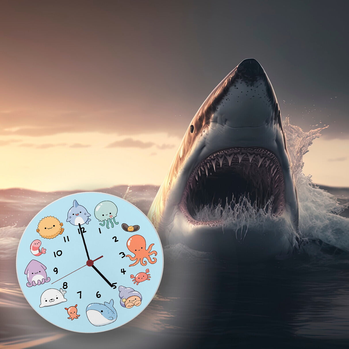 Jelly & Friends Kinderuhr mit süßen Meerestieren Wanduhr