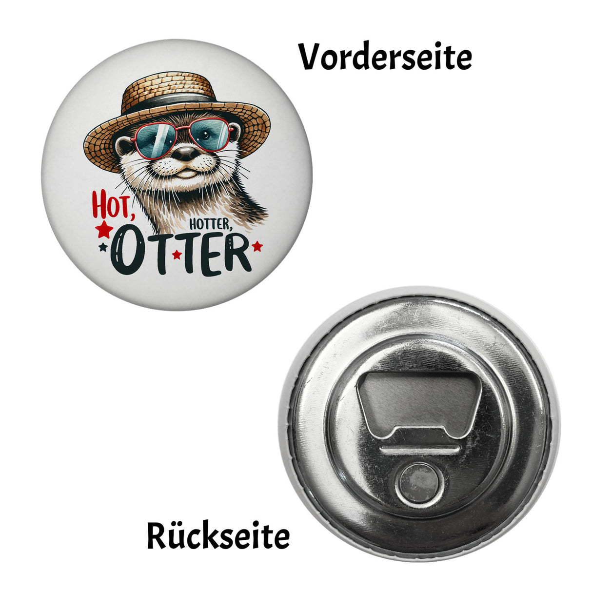 Otter mit Sonnenbrille und Strohhut Magnet rund mit Spruch Hot Hotter Otter