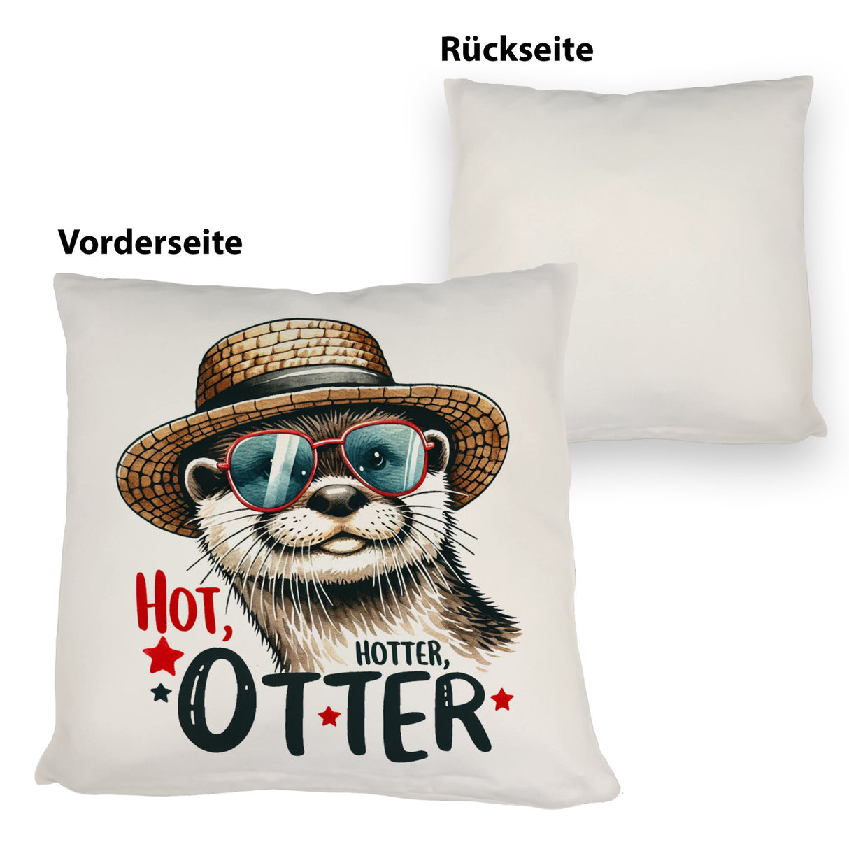 Otter mit Sonnenbrille und Strohhut Kissen mit Spruch Hot Hotter Otter
