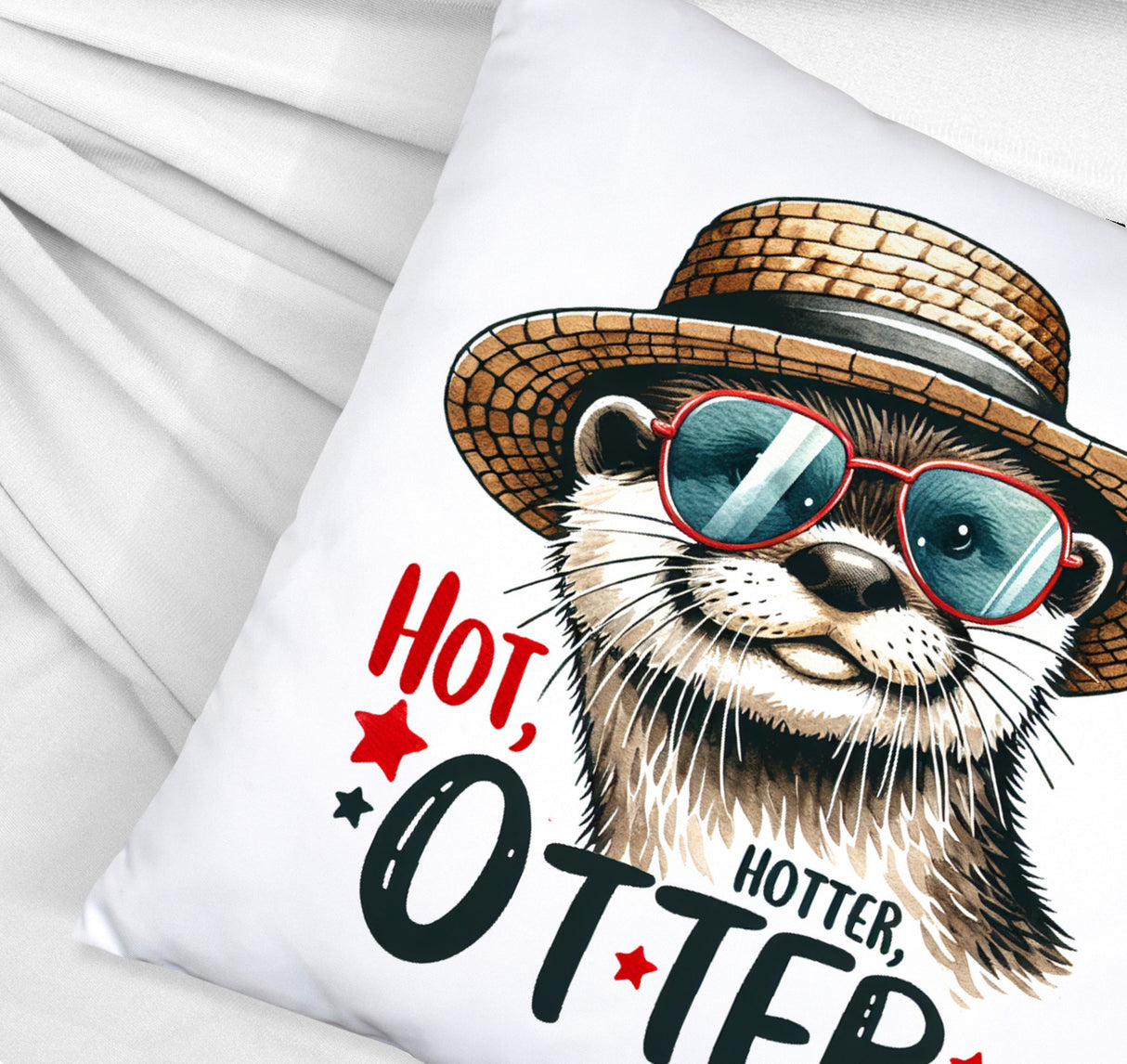 Otter mit Sonnenbrille und Strohhut Kissen mit Spruch Hot Hotter Otter