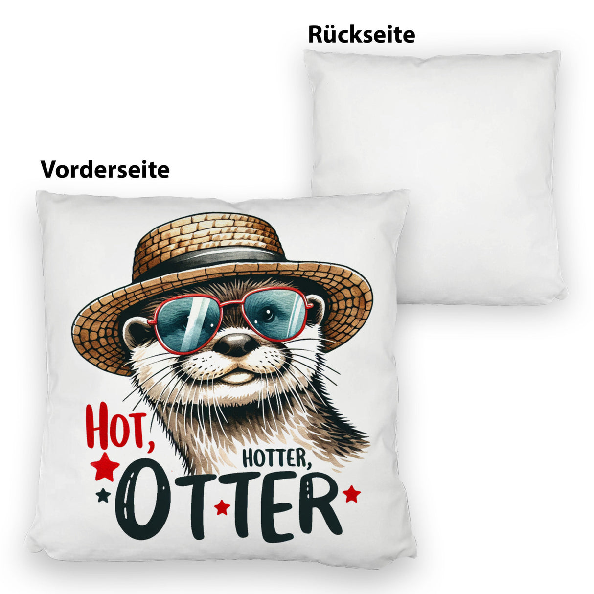 Otter mit Sonnenbrille und Strohhut Kissen mit Spruch Hot Hotter Otter