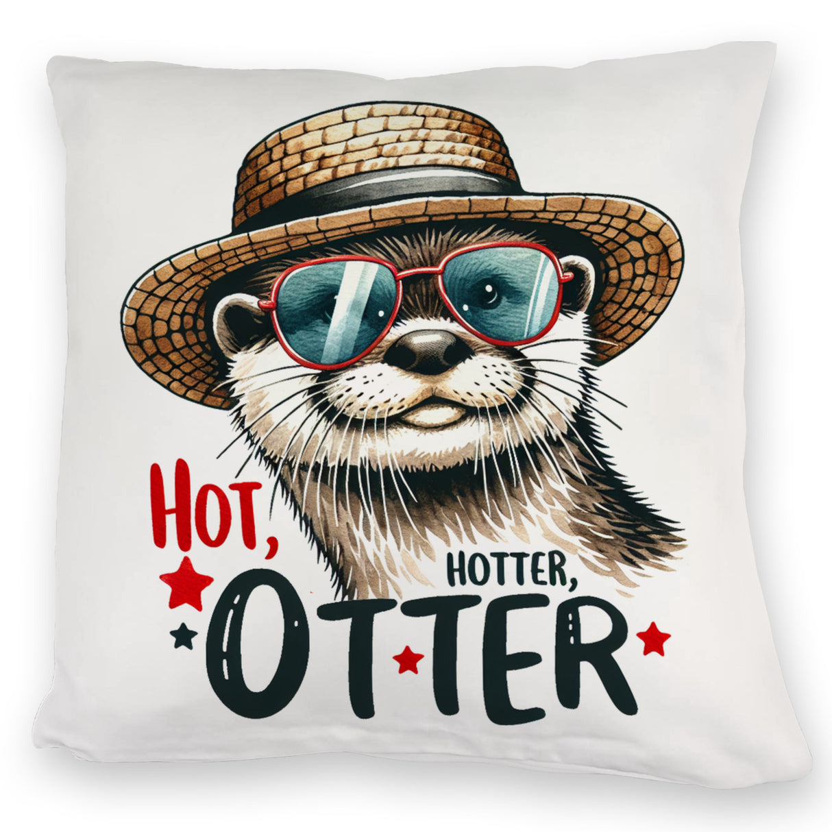 Otter mit Sonnenbrille und Strohhut Kissen mit Spruch Hot Hotter Otter