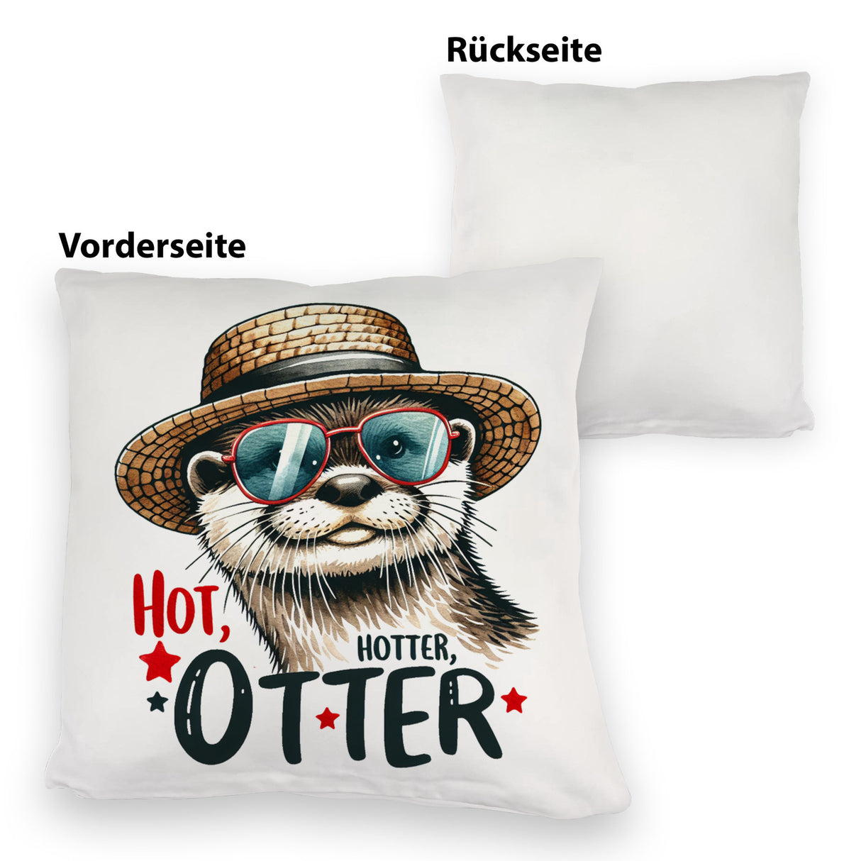 Otter mit Sonnenbrille und Strohhut Kissen mit Spruch Hot Hotter Otter