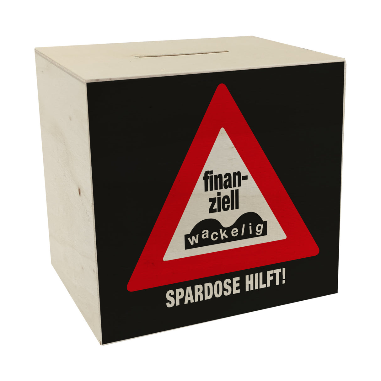 Straßenschild Spardose mit Spruch Finanziell wackelig - Spardose hilft!
