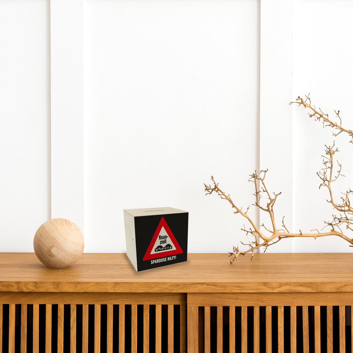 Straßenschild Spardose mit Spruch Finanziell wackelig - Spardose hilft!