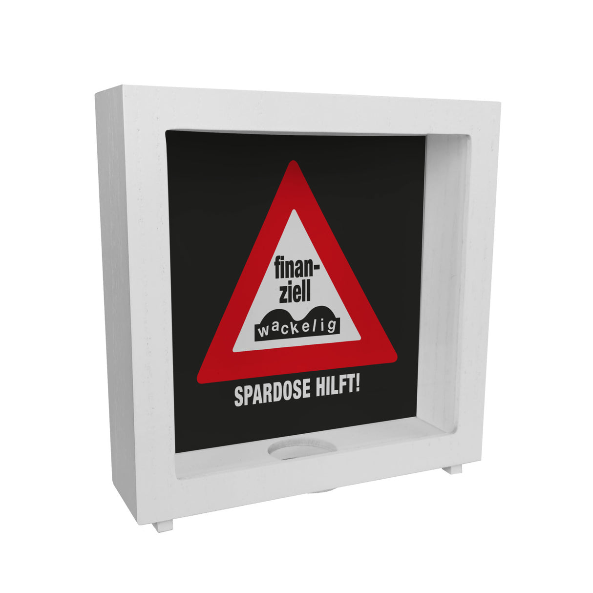 Straßenschild Spardose mit Spruch Finanziell wackelig - Spardose hilft!