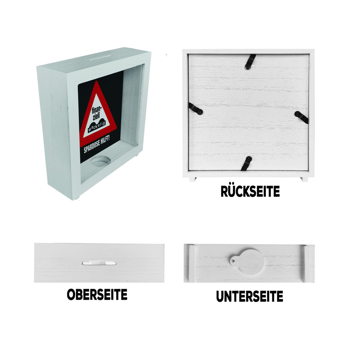 Straßenschild Spardose mit Spruch Finanziell wackelig - Spardose hilft!