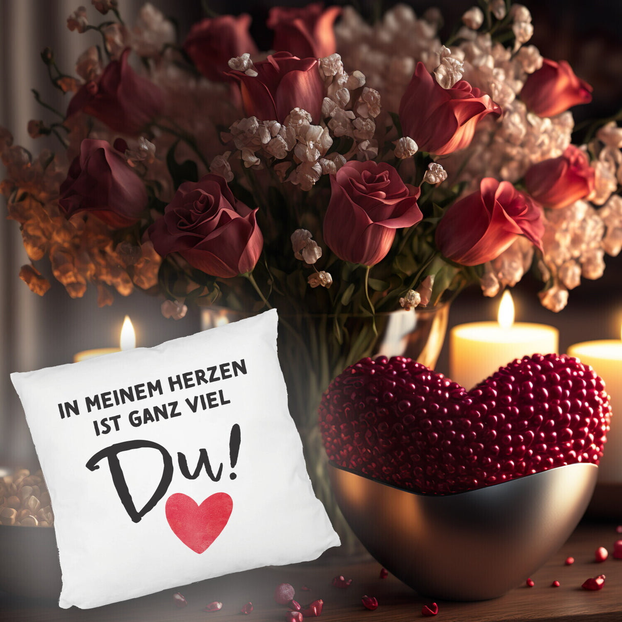 Herz Kissen mit Spruch In meinem Herzen ist ganz viel Du