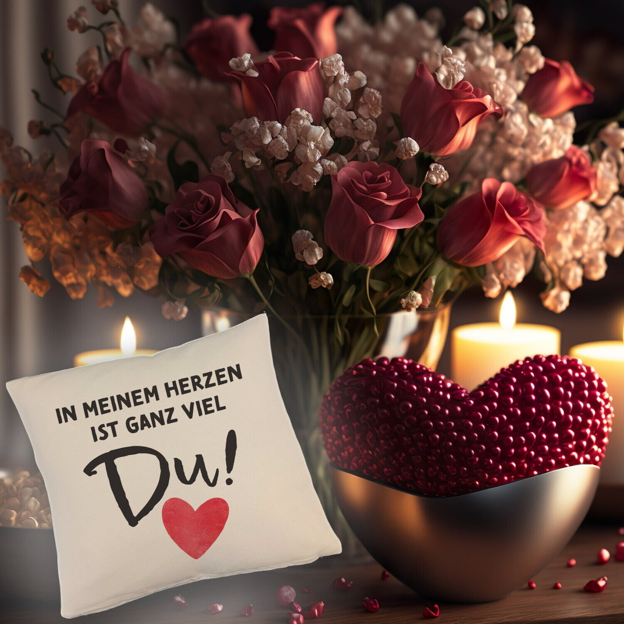 Herz Kissen mit Spruch In meinem Herzen ist ganz viel Du