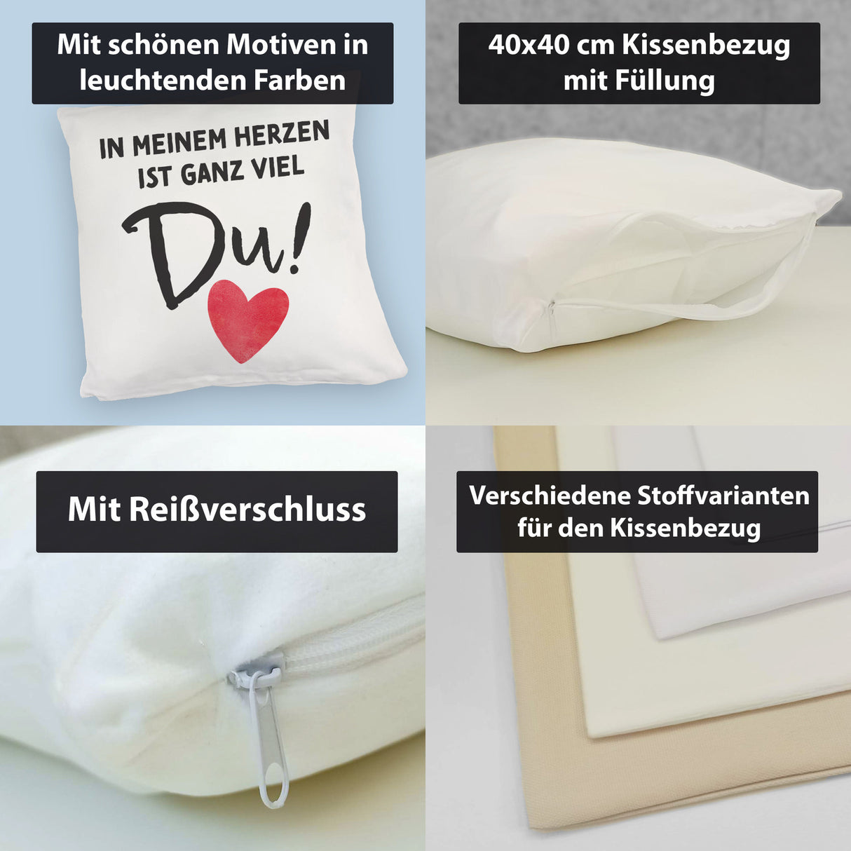 Herz Kissen mit Spruch In meinem Herzen ist ganz viel Du