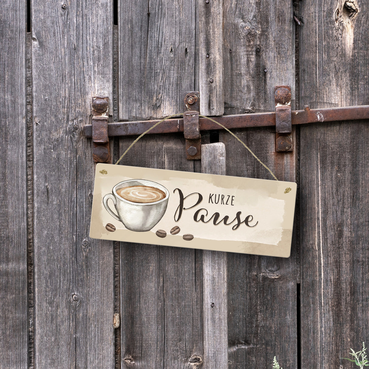Kaffeetasse Metallschild mit Spruch Kurze Pause