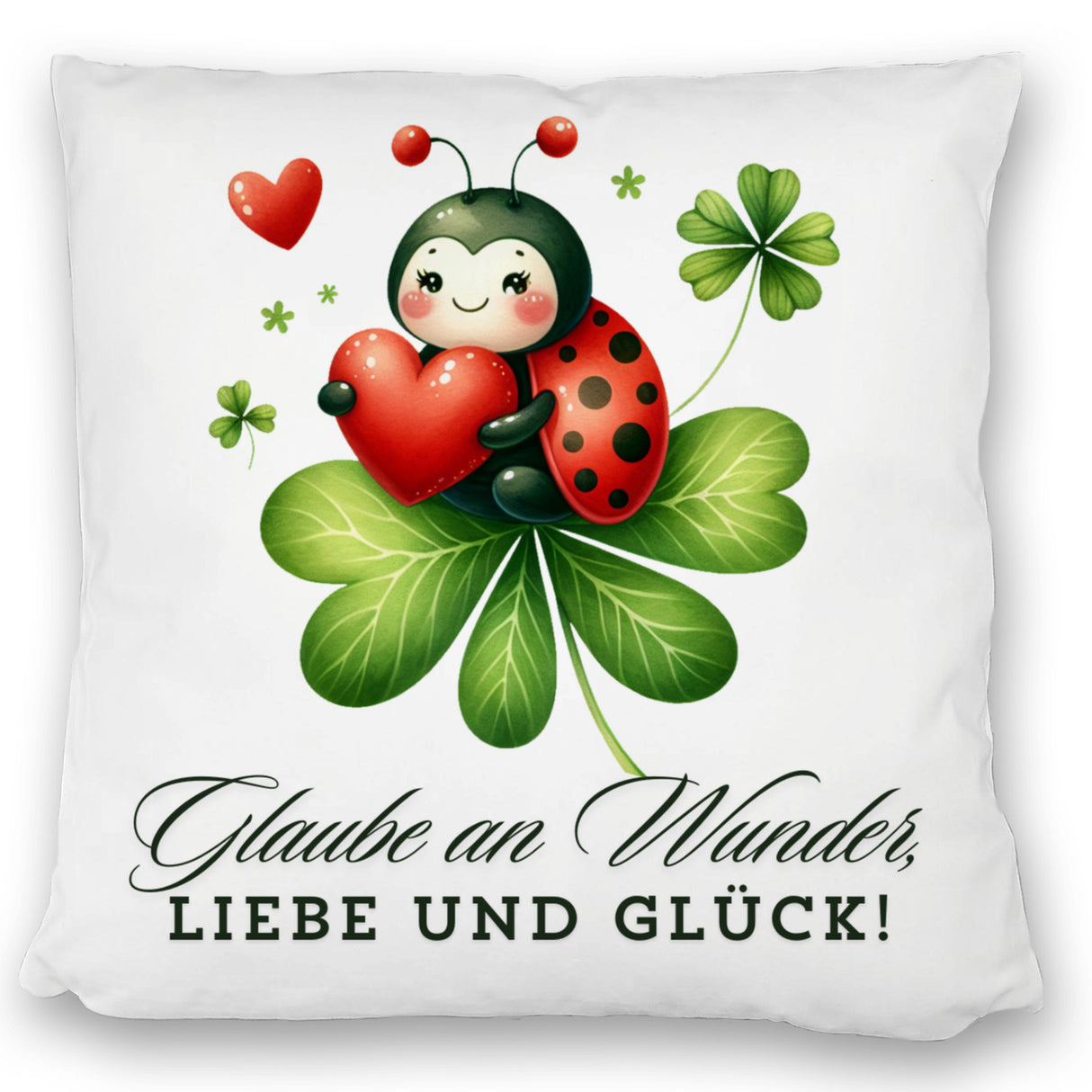 Marienkäfer Kissen mit Spruch Glaube an Wunder, Liebe und Glück!