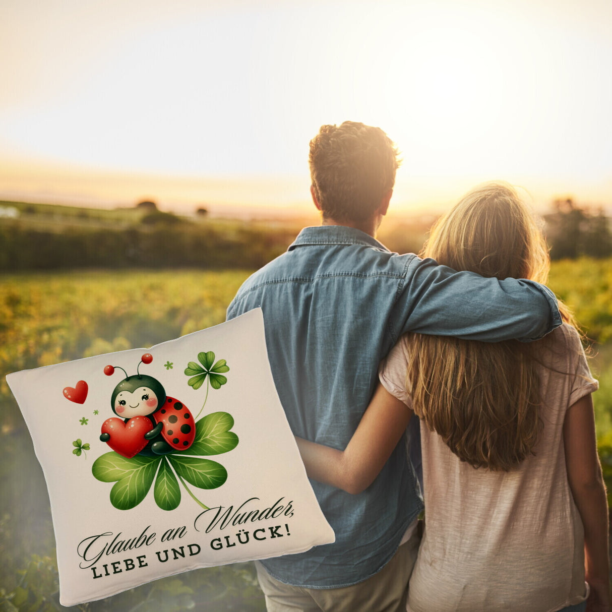 Marienkäfer Kissen mit Spruch Glaube an Wunder, Liebe und Glück!