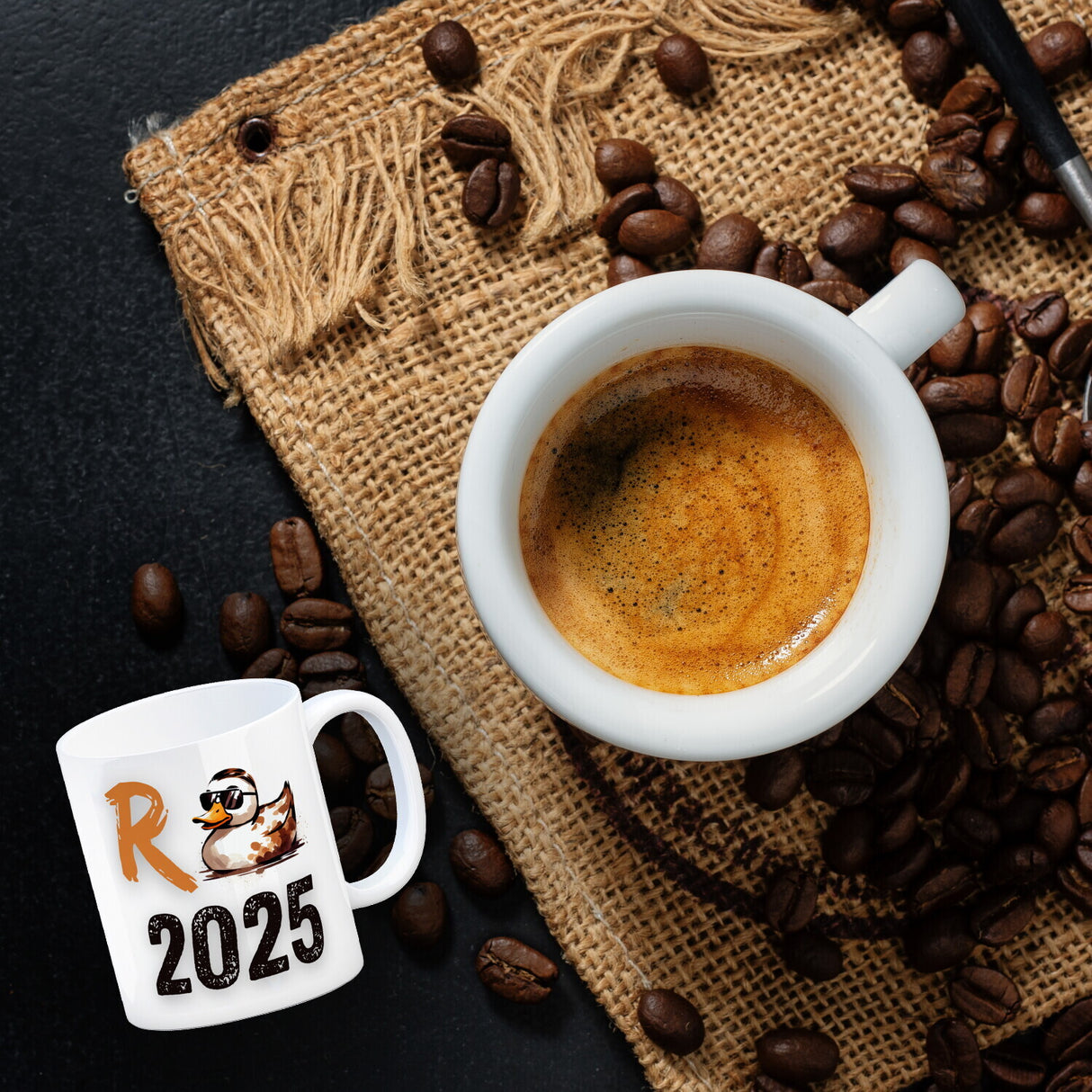 Ente mit Sonnenbrille Kaffeebecher mit Spruch Rente 2025