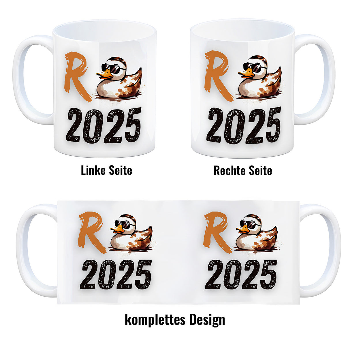 Ente mit Sonnenbrille Kaffeebecher mit Spruch Rente 2025