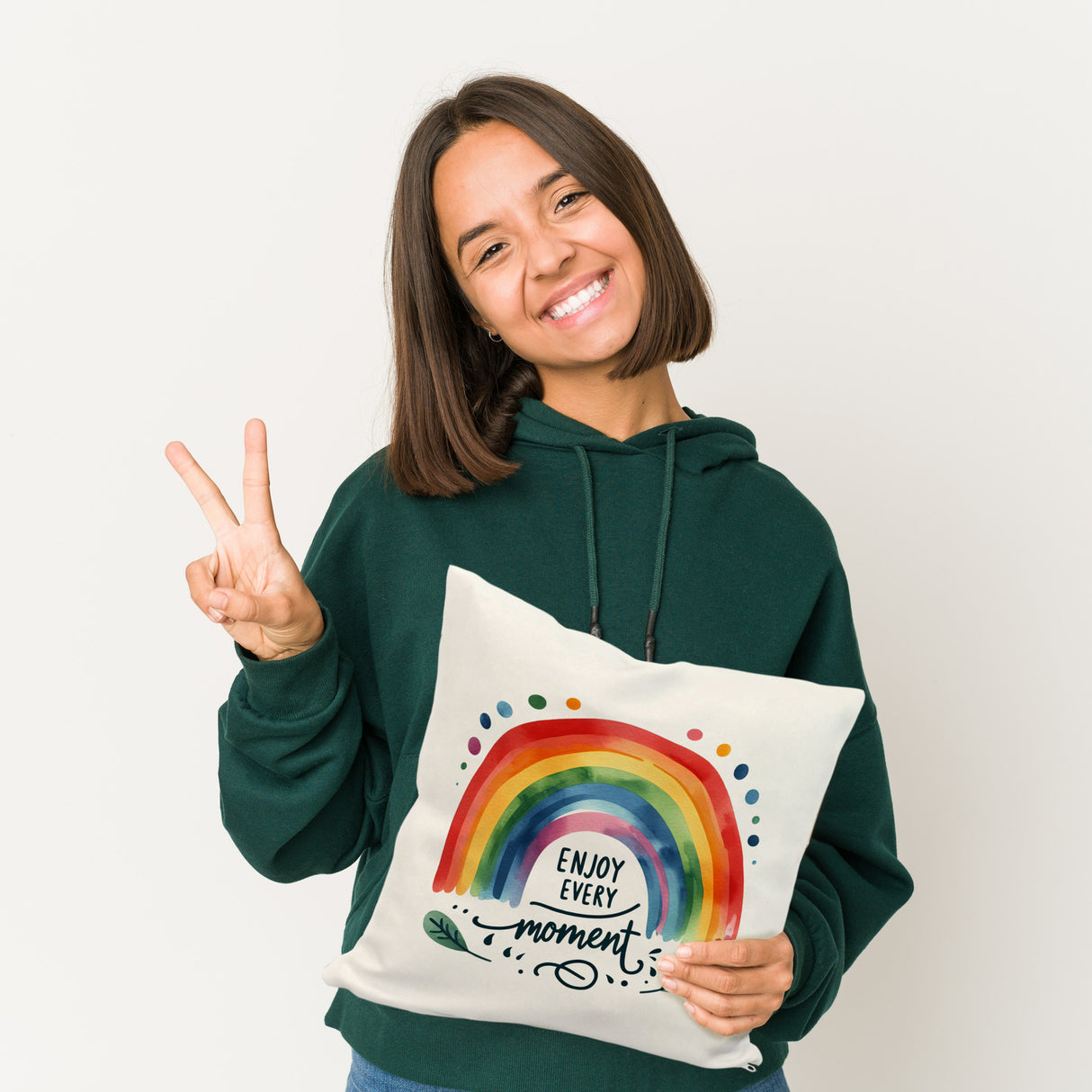 Regenbogen Kissen mit Spruch Enjoy every moment