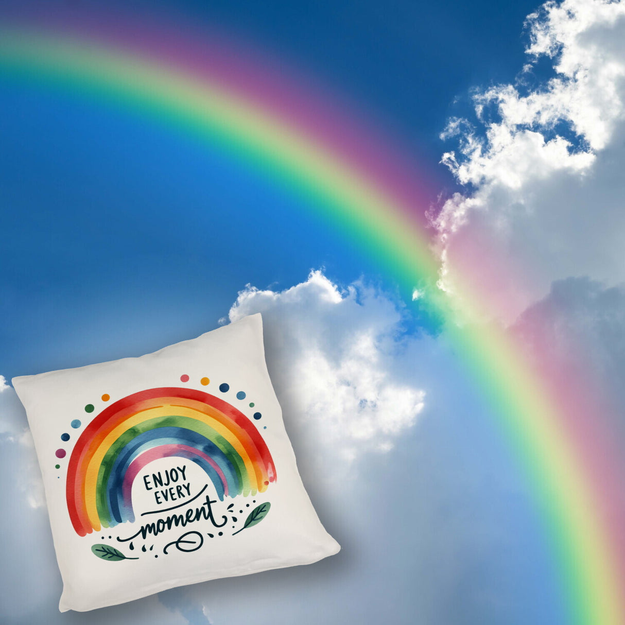Regenbogen Kissen mit Spruch Enjoy every moment