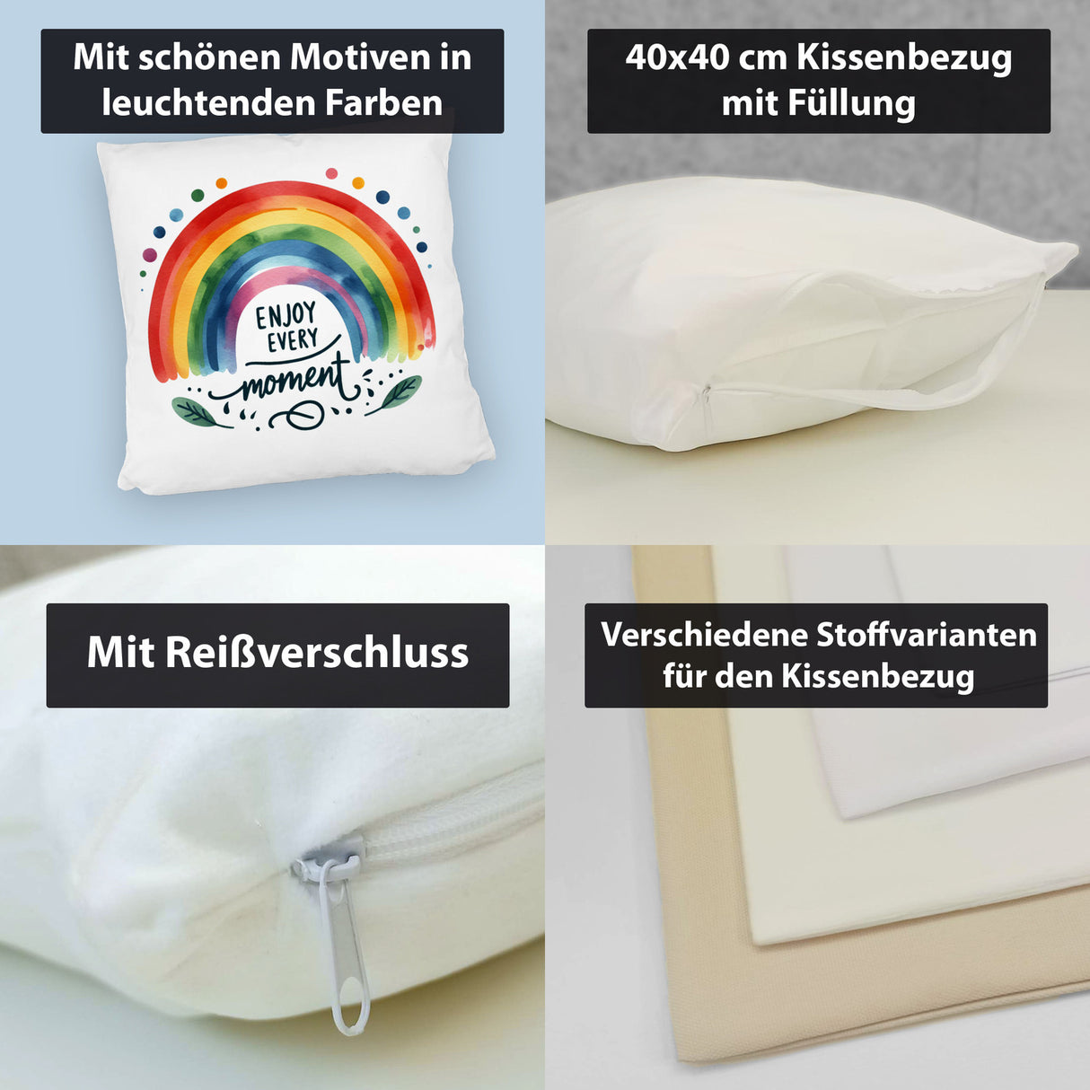 Regenbogen Kissen mit Spruch Enjoy every moment