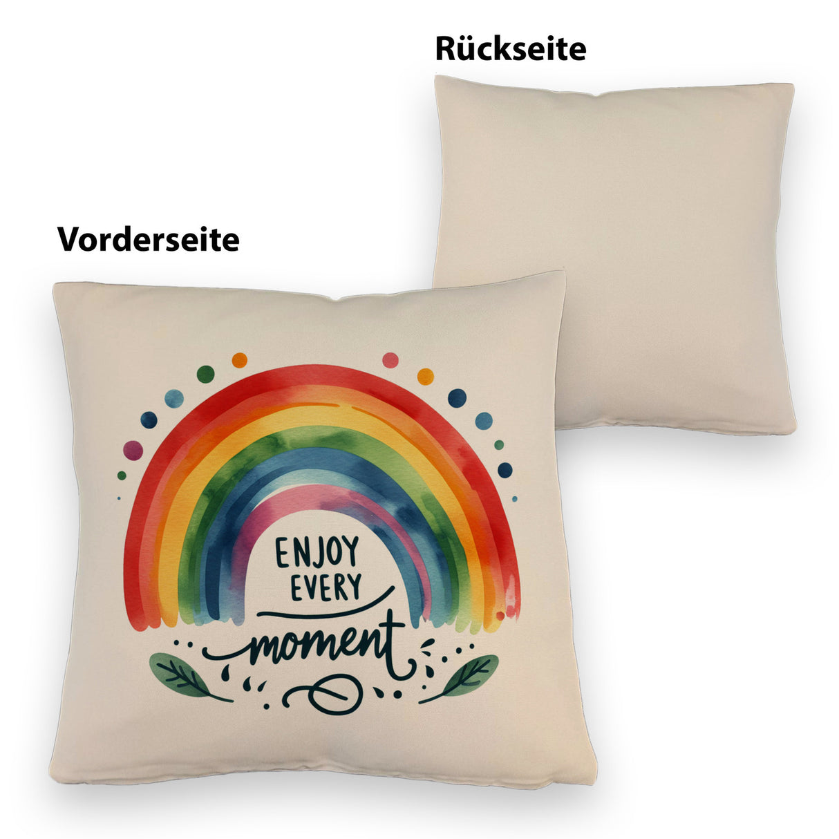 Regenbogen Kissen mit Spruch Enjoy every moment