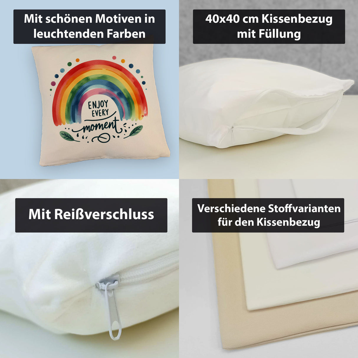 Regenbogen Kissen mit Spruch Enjoy every moment